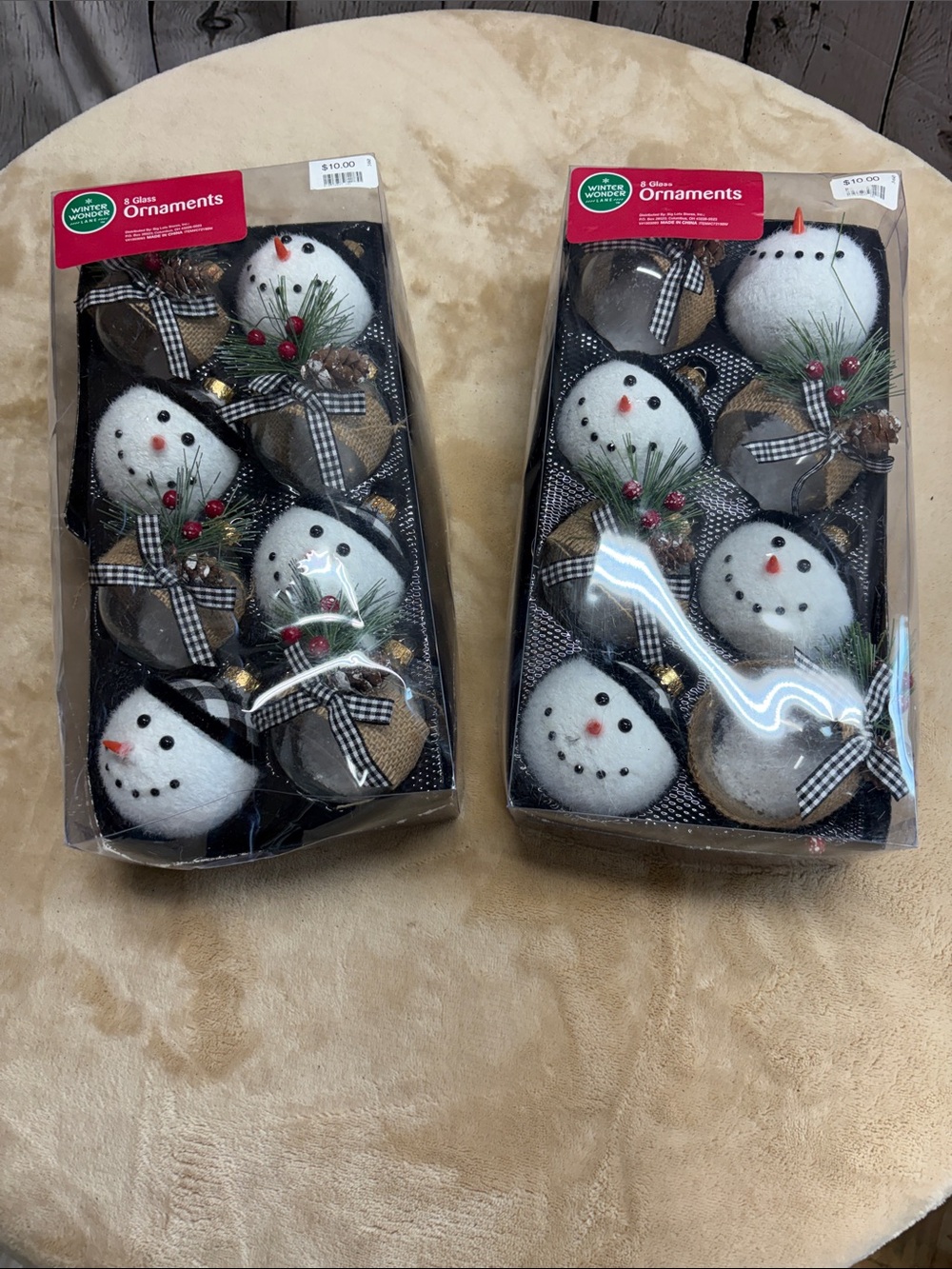 Festive Snowman Holiday Ornaments - White & Black with Red Accents - Set of 8